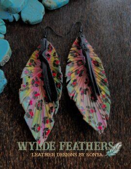 leopard print with black lace and hand painted in red, blak, pink, green and yellow leopard print