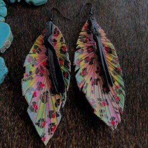 leopard print with black lace and hand painted in red, blak, pink, green and yellow leopard print