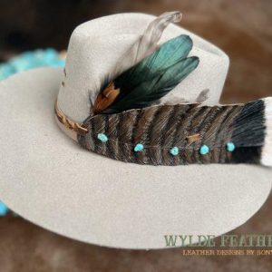 turkey feather with 5 stones and real feathers on hat