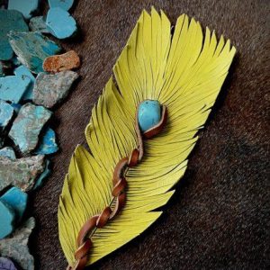 yellow chartreuse with brown entwined lace and turquoise stone