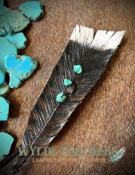 turkey feather with 4 turquoise stones