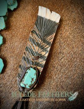 brown and black turkey feather Matthew with large turquoise how lite