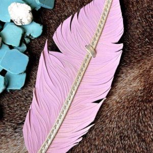 pink feather and gold lace