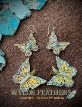 turquoise and yellow butterfly earrings with stainless steel hooks
