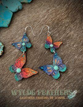 Orange, purple & teal butterfly earrings