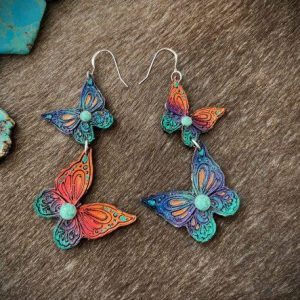 Orange, purple & teal butterfly earrings
