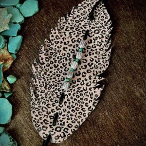 black lilac leopard paired with glass beads and turquoise beads