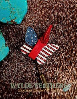 leather butterfly small and hand painted in red, white and blue with antique gold pushpin.