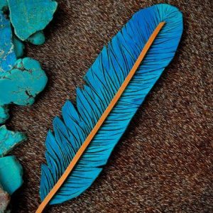 Blue turquoise and green turquoise with saddle tan lace on a beautiful leather feather hat band