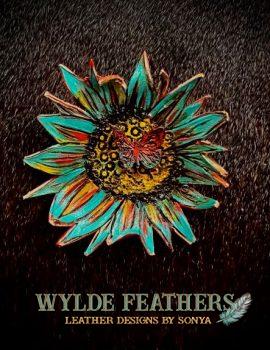 Turquoise blue, yellow, dark brown and green with butterfly on a sunflower design and a antique gold stick pin.
