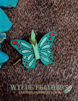 Turquoise, teal and orange leather butterfly