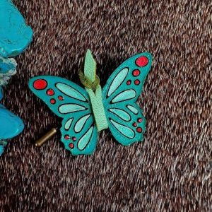 Turquoise, teal and orange leather butterfly