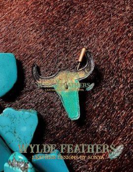 leather longhorn hat pink hand painted in black, gold and turquoise green.