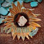 Sunflower with mint yellow and brown center and faux white buffalo stone