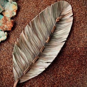 leather feather hat band in taupe brown with seafoam green and mint green