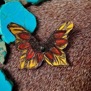 leather butterfly hand painted and hand made with yellow, copper and gold